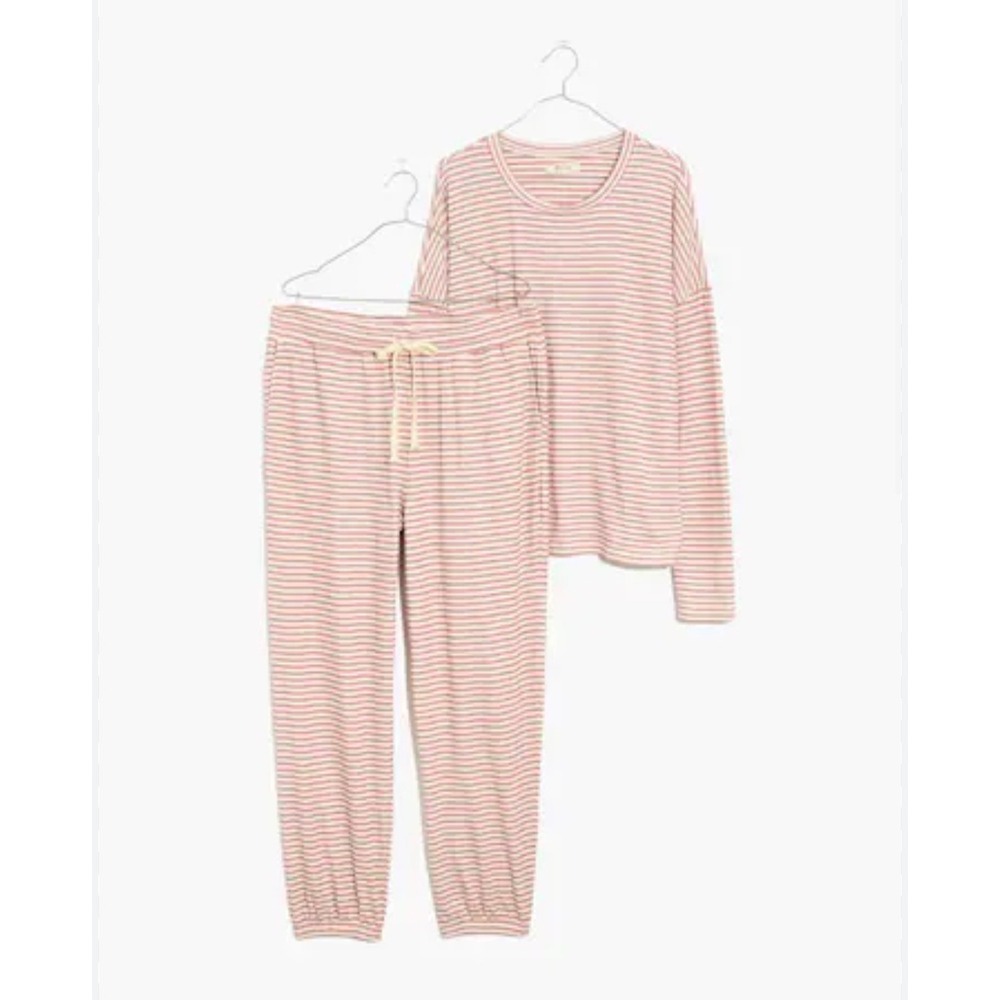 Madewell Striped Waffle Knit Pajama Set XXS Pink Orange Long Sleeve Joggers